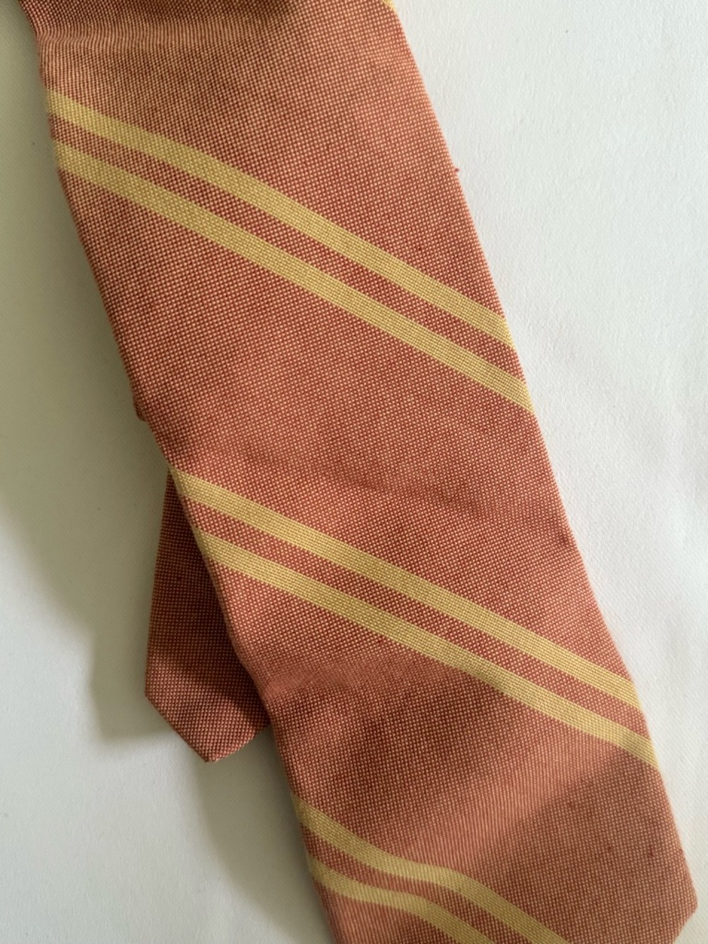 Robert Talbott Salmon Pink Tie with Yellow Stripes - 100% cotton